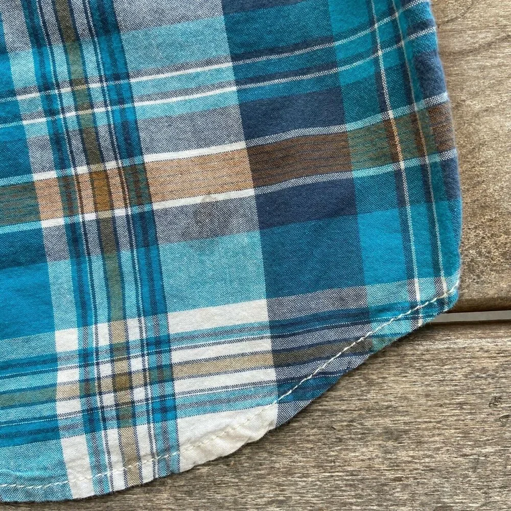 Genuine Kids‎ Boys Shirt Size 18 Months Blue Brown Plaid Button Up Pockets